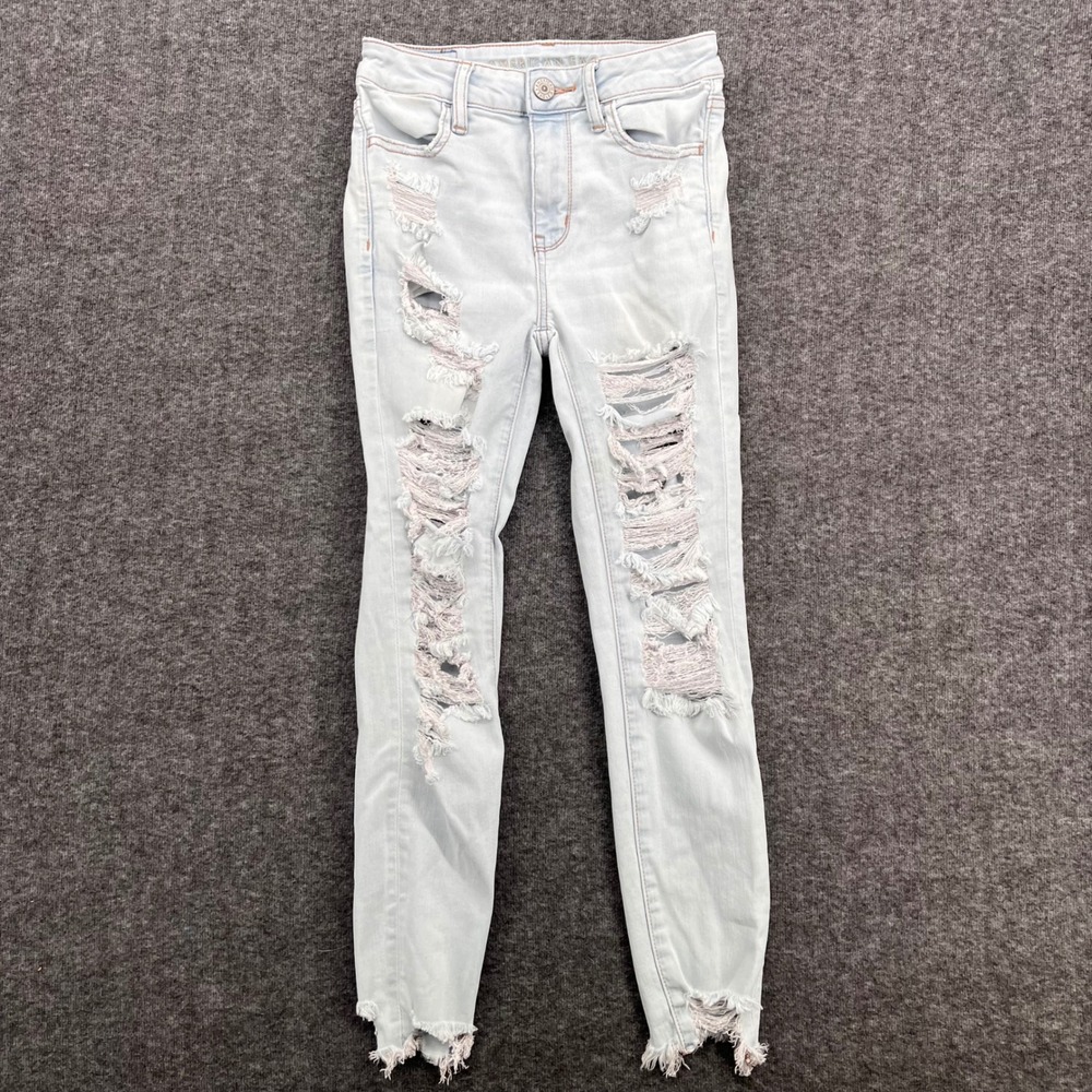 American Eagle Hi-Rise Jegging Crop Light Distressed Jean Ne(x)t Level size 2 - Picture 2 of 14